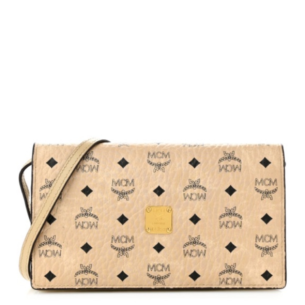 MCM 
Visetos leather Wallet Crossbody Beige